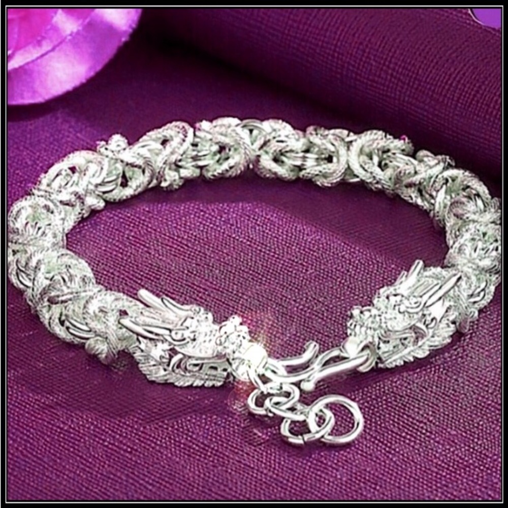 NEW 925 STERLING SILVER UNISEX CHUNKY STATEMENT DRAGON BRACELET